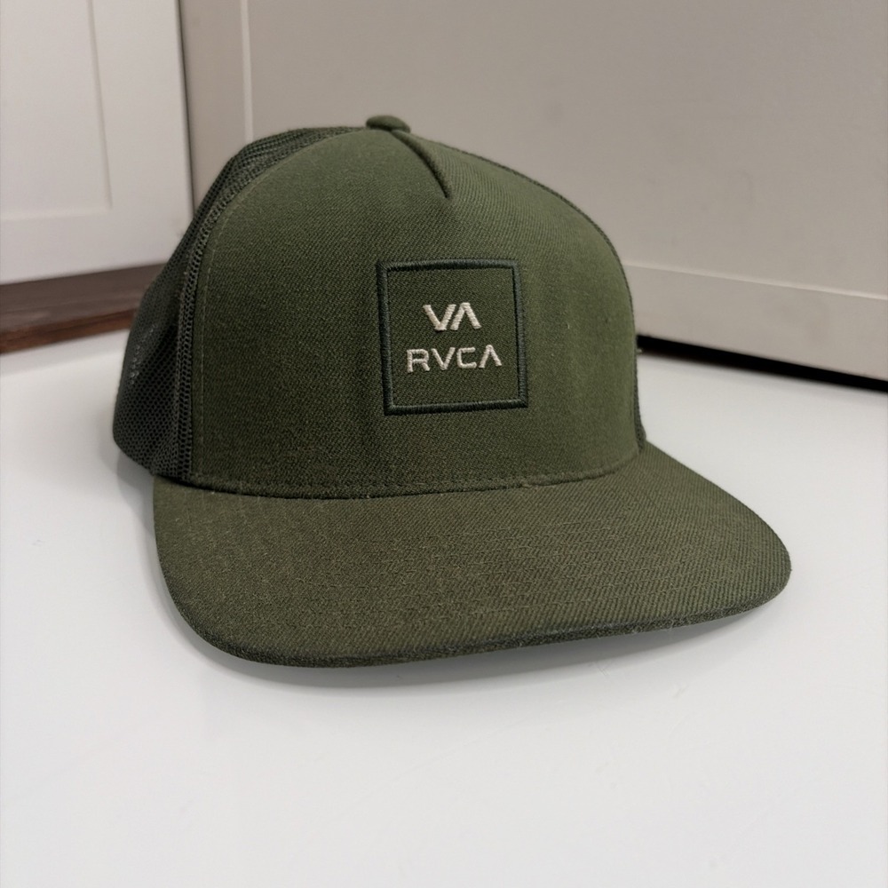 RVCA VA Patch Trucker Hat Olive Green Mesh Snapback Adjustable Cap Skate Surf